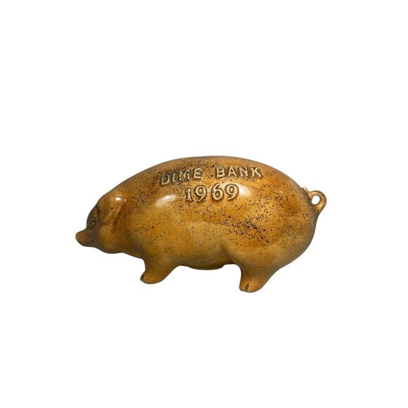 Bennington Style Piggy Bank Pig Dime Bank Ceramic With Gold Speck Glaze VTG 1969 - Picture 4 of 12